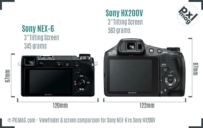 Sony NEX-6 vs Sony HX200V Screen and Viewfinder comparison