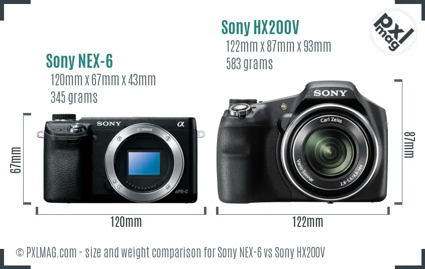 Sony NEX-6 vs Sony HX200V size comparison