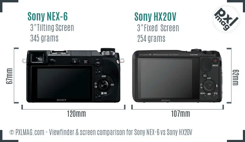Sony NEX-6 vs Sony HX20V Screen and Viewfinder comparison