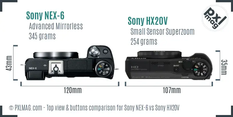 Sony NEX-6 vs Sony HX20V top view buttons comparison
