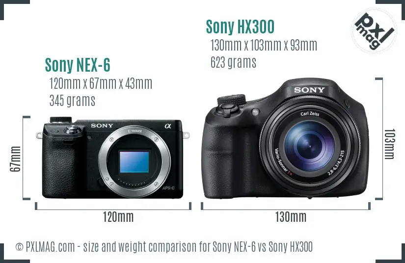 Sony NEX-6 vs Sony HX300 size comparison