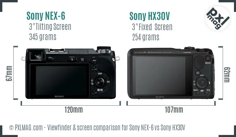 Sony NEX-6 vs Sony HX30V Screen and Viewfinder comparison