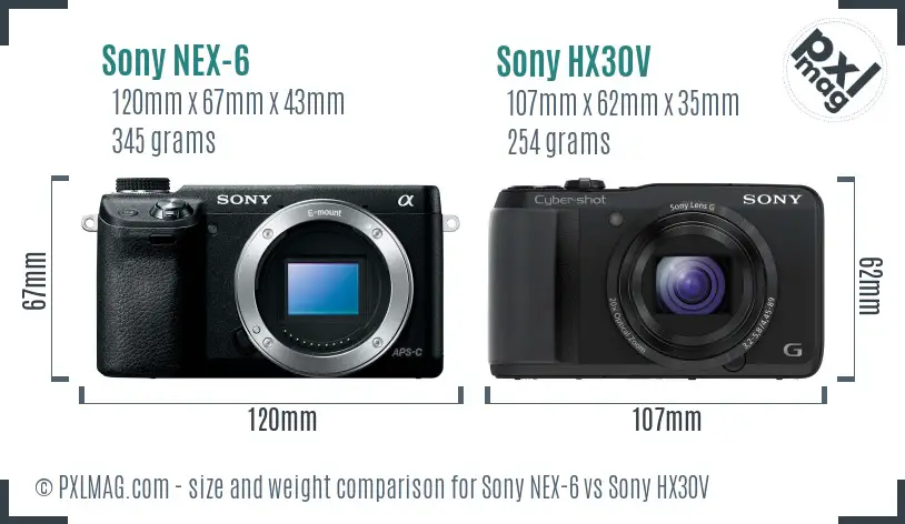 Sony NEX-6 vs Sony HX30V size comparison