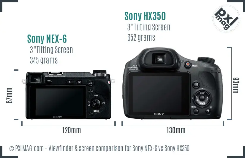 Sony NEX-6 vs Sony HX350 Screen and Viewfinder comparison
