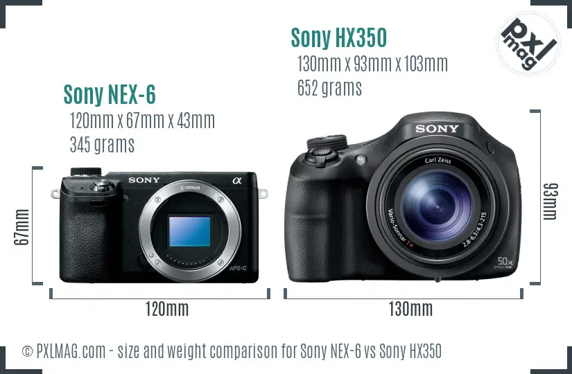 Sony NEX-6 vs Sony HX350 size comparison