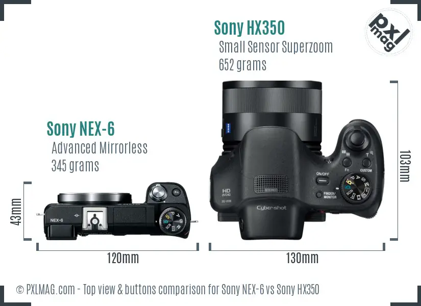 Sony NEX-6 vs Sony HX350 top view buttons comparison