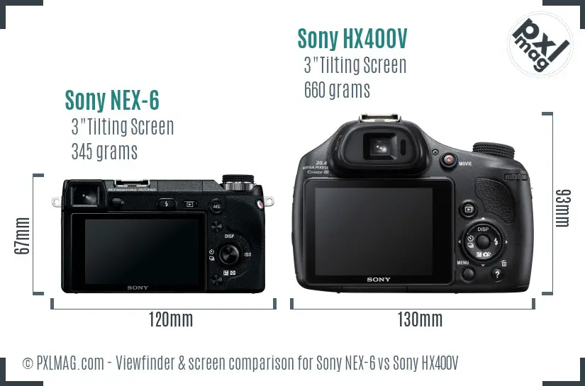 Sony NEX-6 vs Sony HX400V Screen and Viewfinder comparison