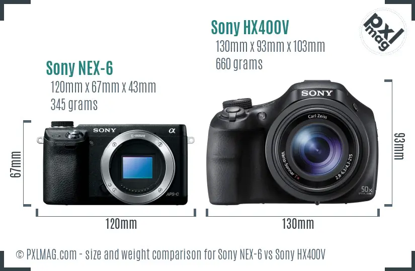 Sony NEX-6 vs Sony HX400V size comparison