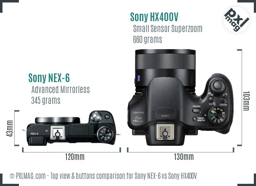 Sony NEX-6 vs Sony HX400V top view buttons comparison