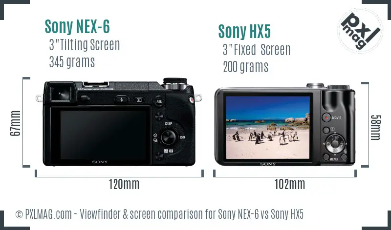 Sony NEX-6 vs Sony HX5 Screen and Viewfinder comparison