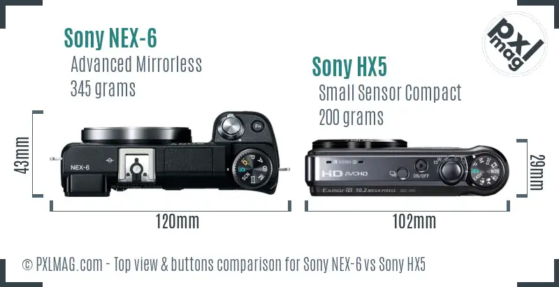Sony NEX-6 vs Sony HX5 top view buttons comparison