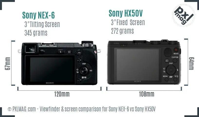 Sony NEX-6 vs Sony HX50V Screen and Viewfinder comparison