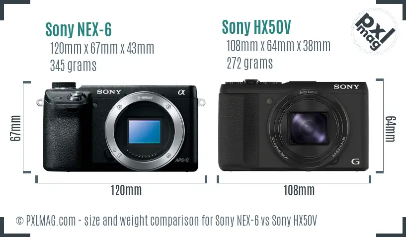 Sony NEX-6 vs Sony HX50V size comparison