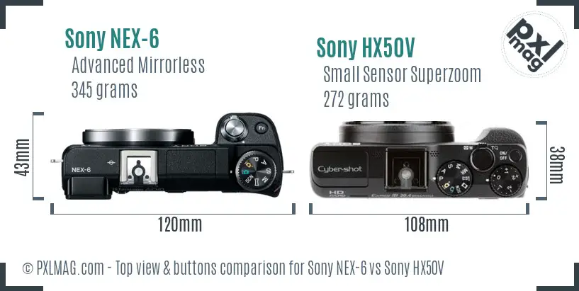 Sony NEX-6 vs Sony HX50V top view buttons comparison