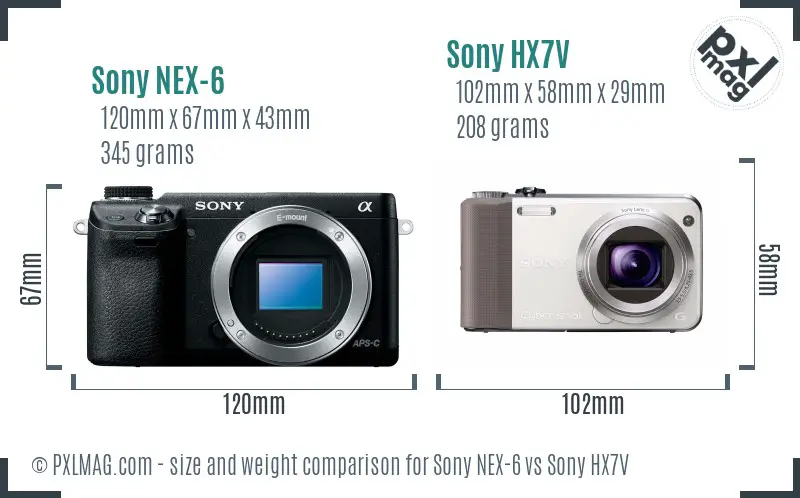 Sony NEX-6 vs Sony HX7V size comparison