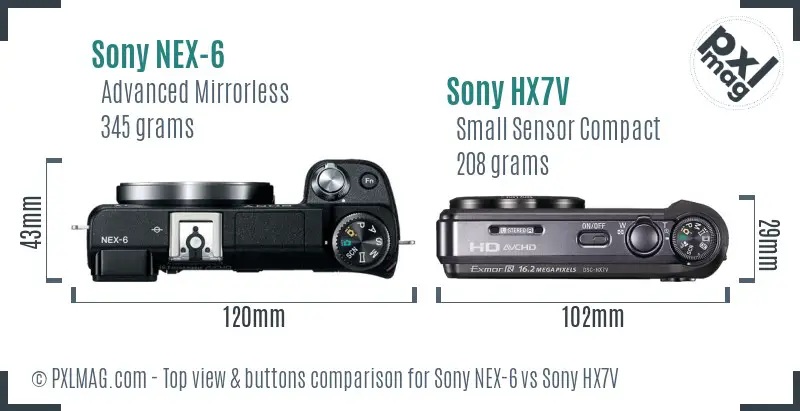 Sony NEX-6 vs Sony HX7V top view buttons comparison
