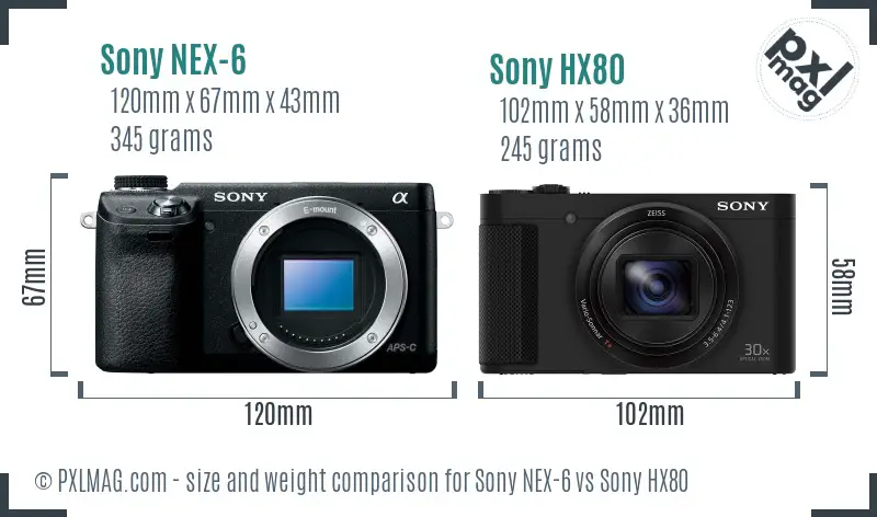 Sony NEX-6 vs Sony HX80 size comparison