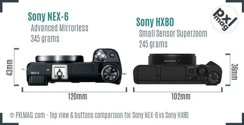 Sony NEX-6 vs Sony HX80 top view buttons comparison