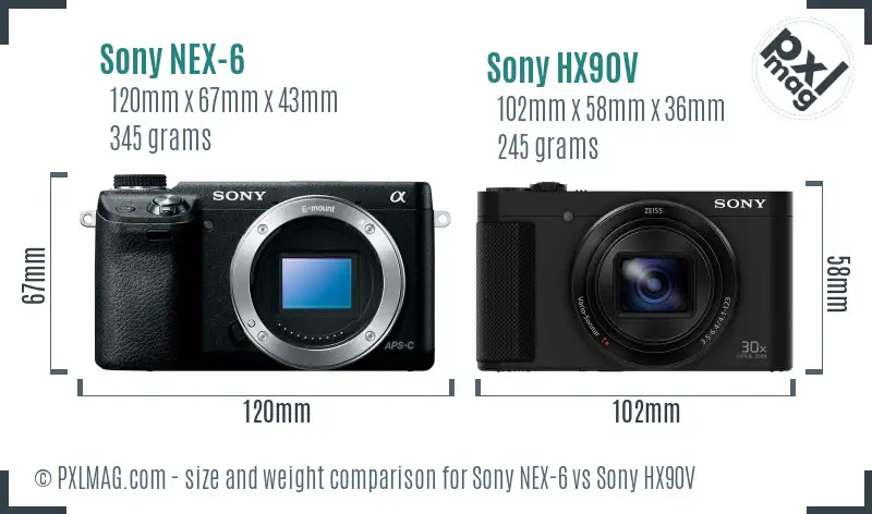 Sony NEX-6 vs Sony HX90V size comparison