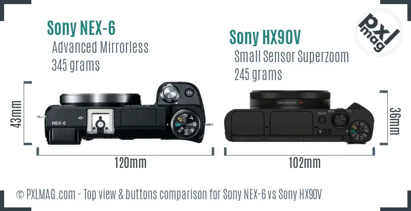 Sony NEX-6 vs Sony HX90V top view buttons comparison