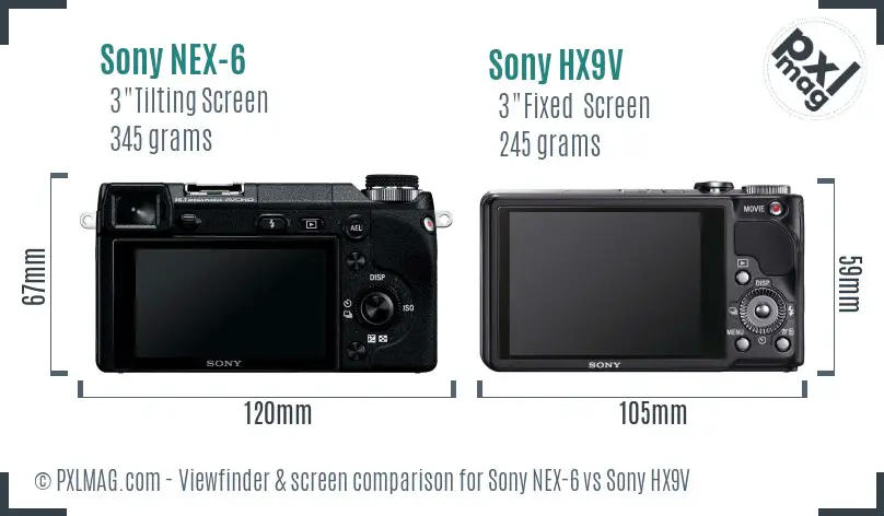 Sony NEX-6 vs Sony HX9V Screen and Viewfinder comparison