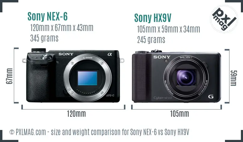 Sony NEX-6 vs Sony HX9V size comparison