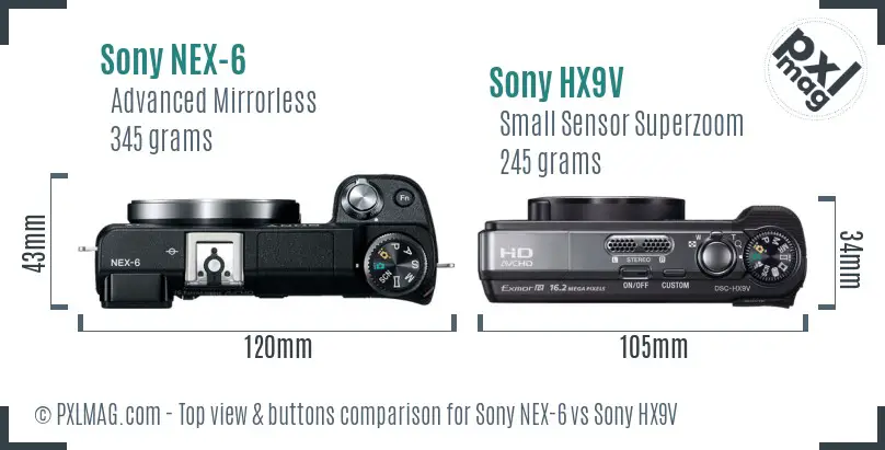 Sony NEX-6 vs Sony HX9V top view buttons comparison