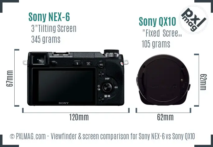 Sony NEX-6 vs Sony QX10 Screen and Viewfinder comparison