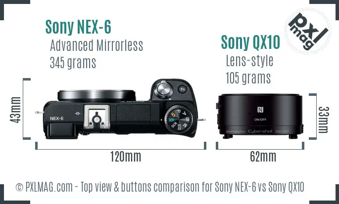Sony NEX-6 vs Sony QX10 top view buttons comparison