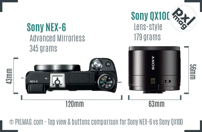 Sony NEX-6 vs Sony QX100 top view buttons comparison