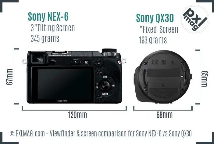 Sony NEX-6 vs Sony QX30 Screen and Viewfinder comparison