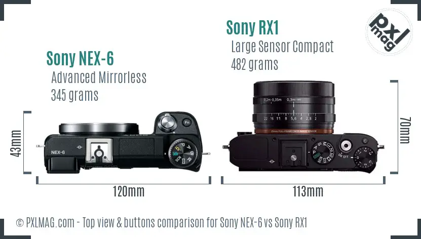 Sony NEX-6 vs Sony RX1 top view buttons comparison
