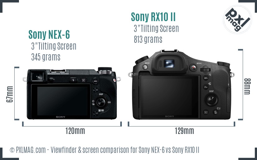 Sony NEX-6 vs Sony RX10 II Screen and Viewfinder comparison