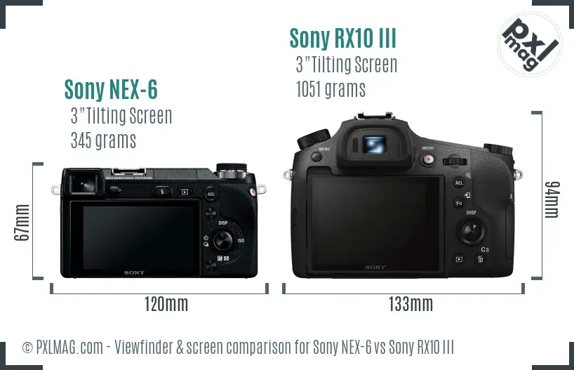 Sony NEX-6 vs Sony RX10 III Screen and Viewfinder comparison