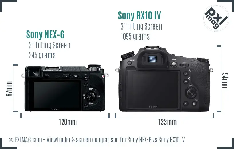 Sony NEX-6 vs Sony RX10 IV Screen and Viewfinder comparison