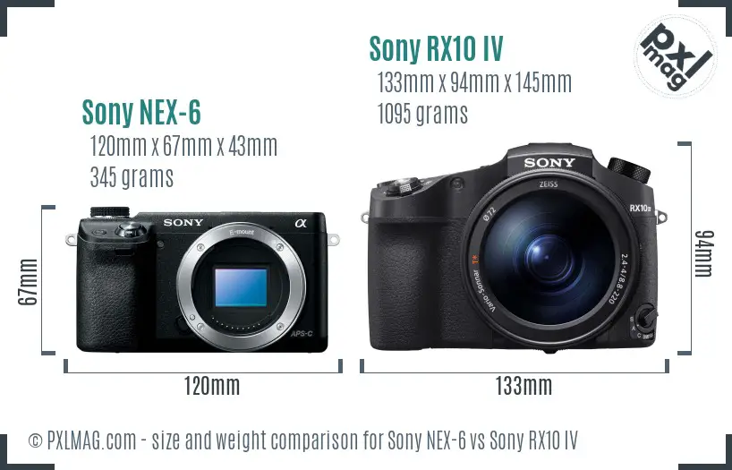 Sony NEX-6 vs Sony RX10 IV size comparison