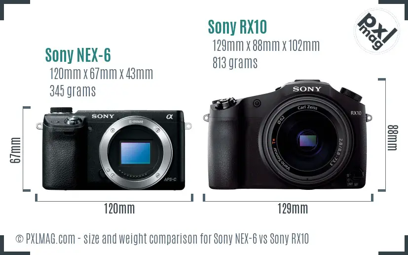 Sony NEX-6 vs Sony RX10 size comparison