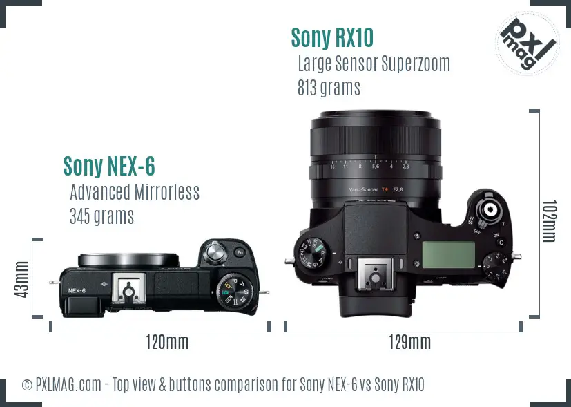 Sony NEX-6 vs Sony RX10 top view buttons comparison
