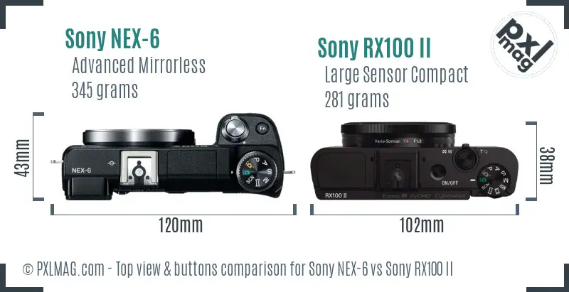 Sony NEX-6 vs Sony RX100 II top view buttons comparison