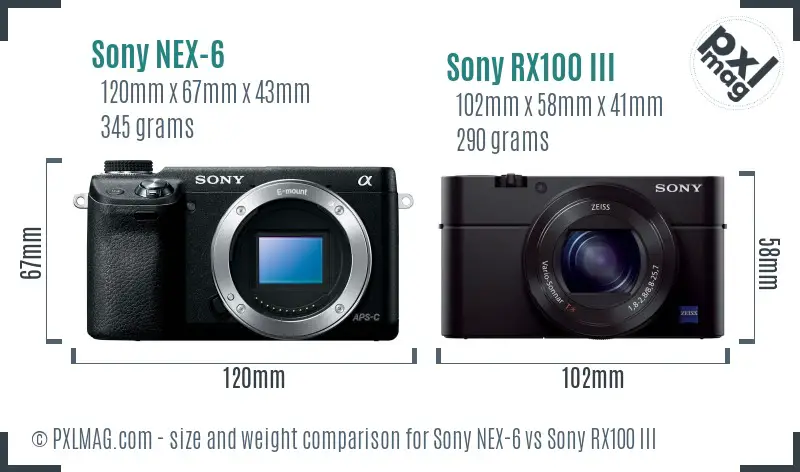Sony NEX-6 vs Sony RX100 III size comparison