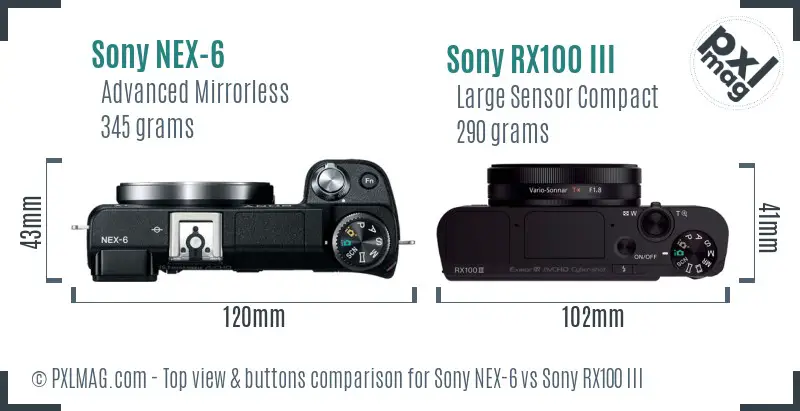 Sony NEX-6 vs Sony RX100 III top view buttons comparison