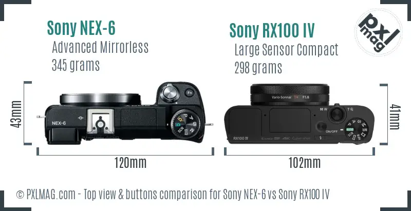 Sony NEX-6 vs Sony RX100 IV top view buttons comparison