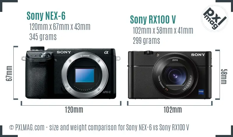 Sony NEX-6 vs Sony RX100 V size comparison