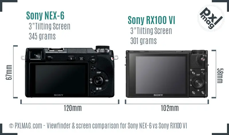 Sony NEX-6 vs Sony RX100 VI Screen and Viewfinder comparison