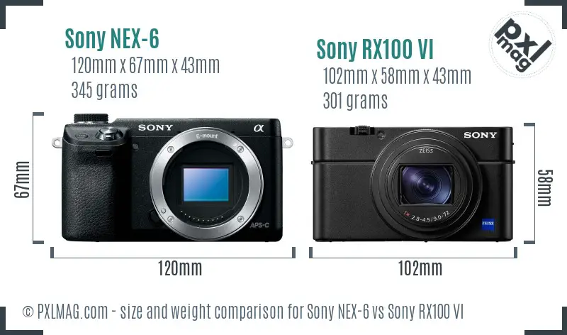 Sony NEX-6 vs Sony RX100 VI size comparison