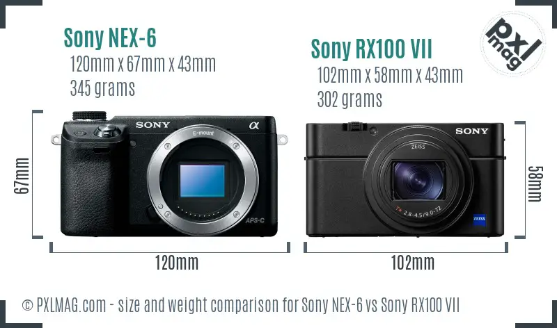 Sony NEX-6 vs Sony RX100 VII size comparison