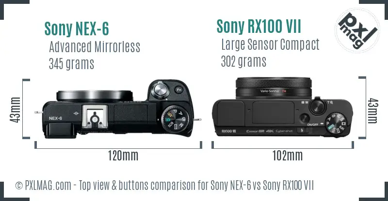 Sony NEX-6 vs Sony RX100 VII top view buttons comparison