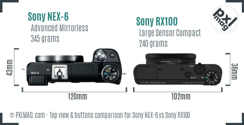 Sony NEX-6 vs Sony RX100 top view buttons comparison
