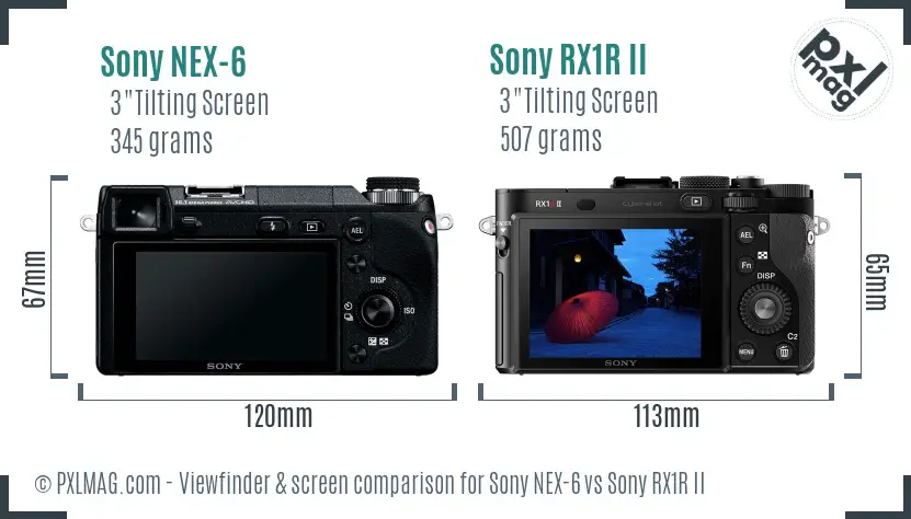 Sony NEX-6 vs Sony RX1R II Screen and Viewfinder comparison
