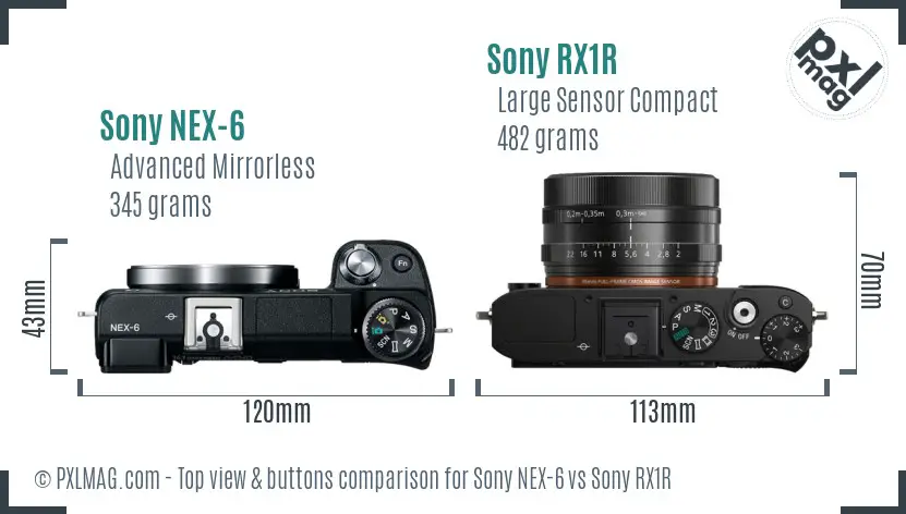Sony NEX-6 vs Sony RX1R top view buttons comparison